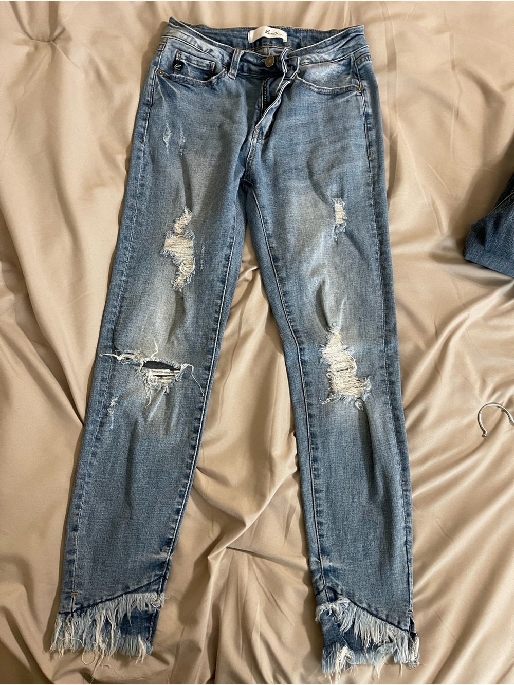 KanCan Light Blue Distressed Skinny Jeans with Frayed Hem